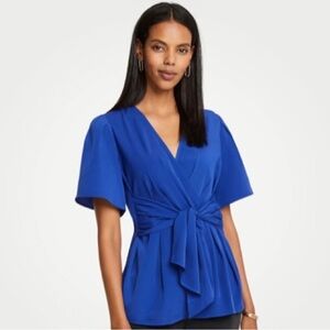 Ann Taylor Tie Wrap Top in Mariner Blue